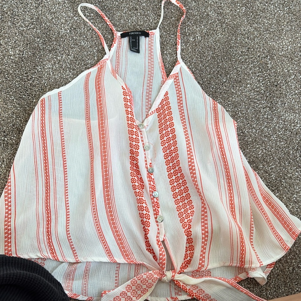 white and coral  beachy tank top